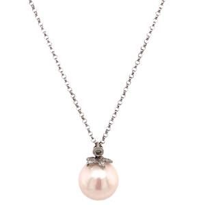 NEW NORMANI women's cultured pearl drop necklace with diamond in white gold